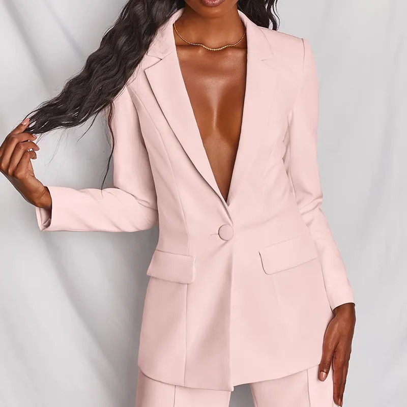 Costume deux pièces pour femme, Blazer Sexy et élégant, veste et pantalon, rose, jaune, Chic, tenue de bureau pour femme