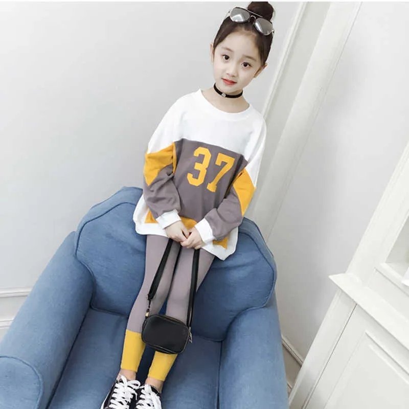 2021 novas crianças roupas terno meninas outono roupas adolescentes esportes casuais grandes crianças camisola + leggings conjunto 4-13Y x0902