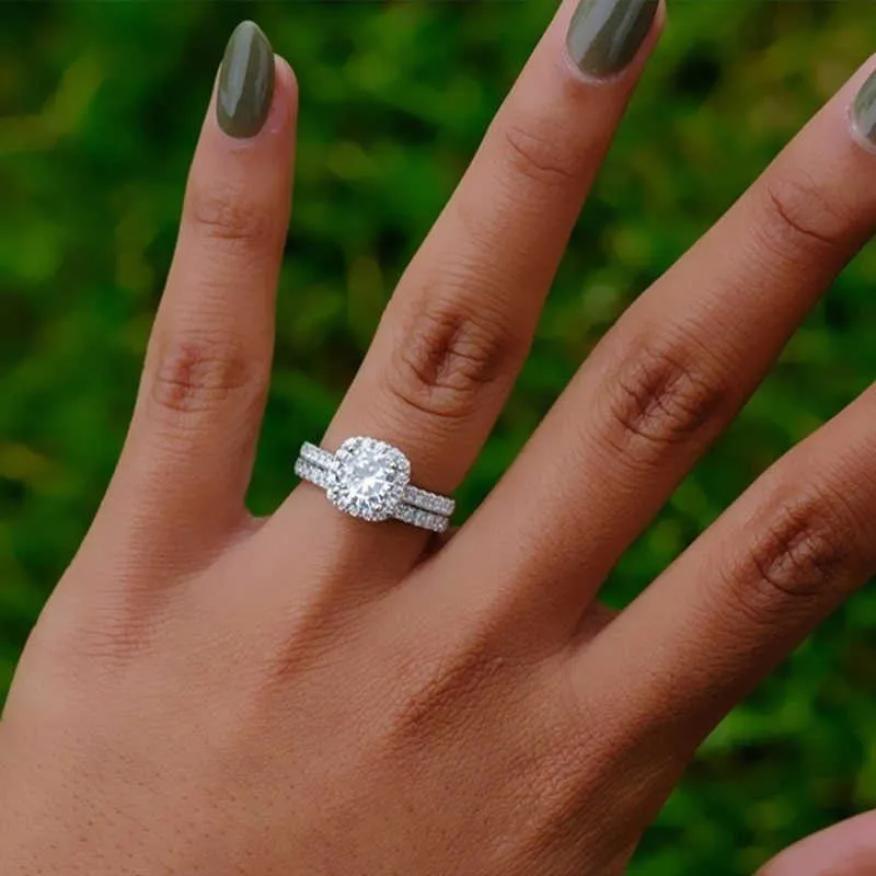 Klassisk lyxförlovningsring för kvinnor silverpläterad vigselring älskare brudfingrue ring smycken q070897962567795404