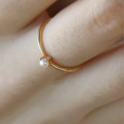 Ring For Women Delicate Mini Pearl Thin Rings Minimalist basic Style Light Yellow Gold Color Fashion Jewelry KBR010