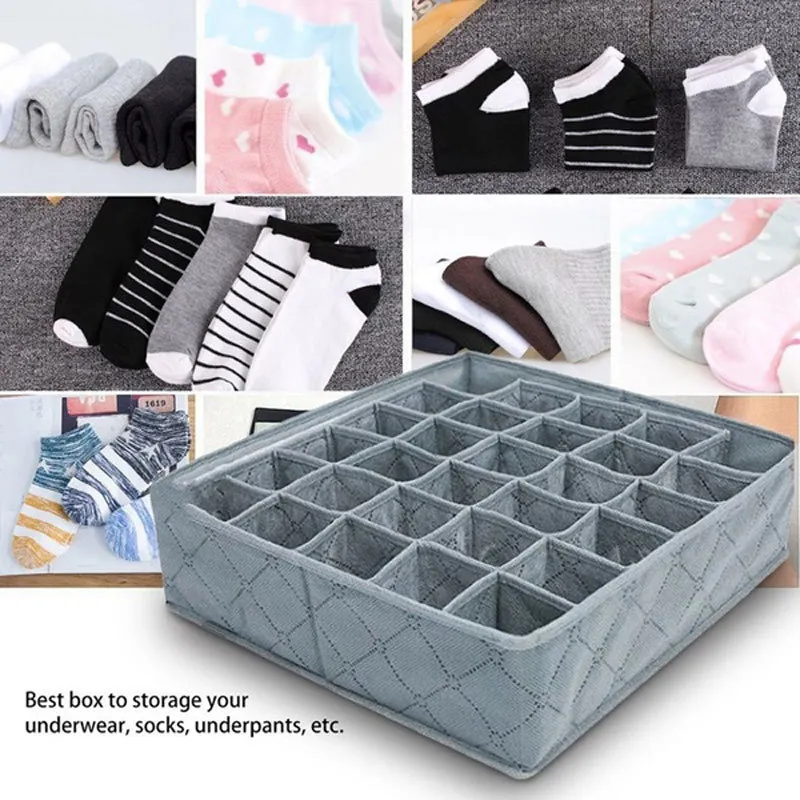 30 Grids Underwear Socks Storage Drawer Closet Bamboo Charcoal Organizer Box DSS899 210309