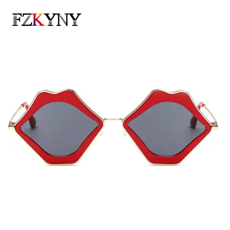 Lunettes de soleil FZKYNY Femmes Belle Lèvres Forme Dames Élégant Marque Designer Personnalité Sexe Rouge Lunettes De Soleil Revêtement Miroir Lunettes 290r