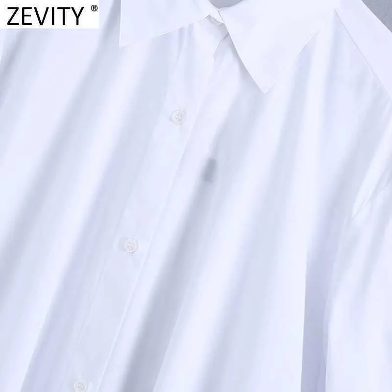 Zevity Women Fashion Turn Down Collar Single Breasted White Shirt Dress Office Ladies Casual Loose Business Vestido DS5043 210603