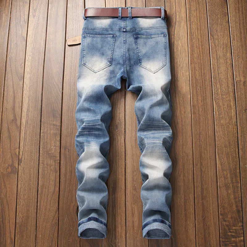 2021 Yeni Moda Tasarım Nedensel Kot Pantolon Artı Boyutu 42 Sıska Erkekler Mavi Kot Pantalon Homme X0621