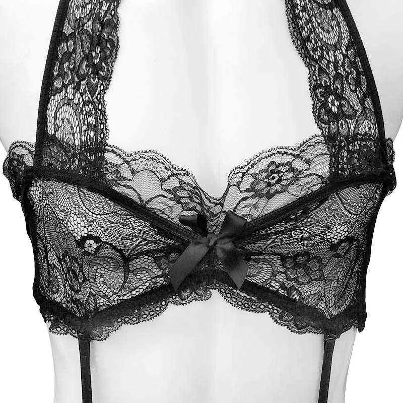 NXY sexy setSexy hommes adultes Sissy dentelle florale Lingerie soutien-gorge ensembles ouvert entrejambe voir à travers Gay mâle vêtements de nuit vêtements de nuit avec bracelets 1127