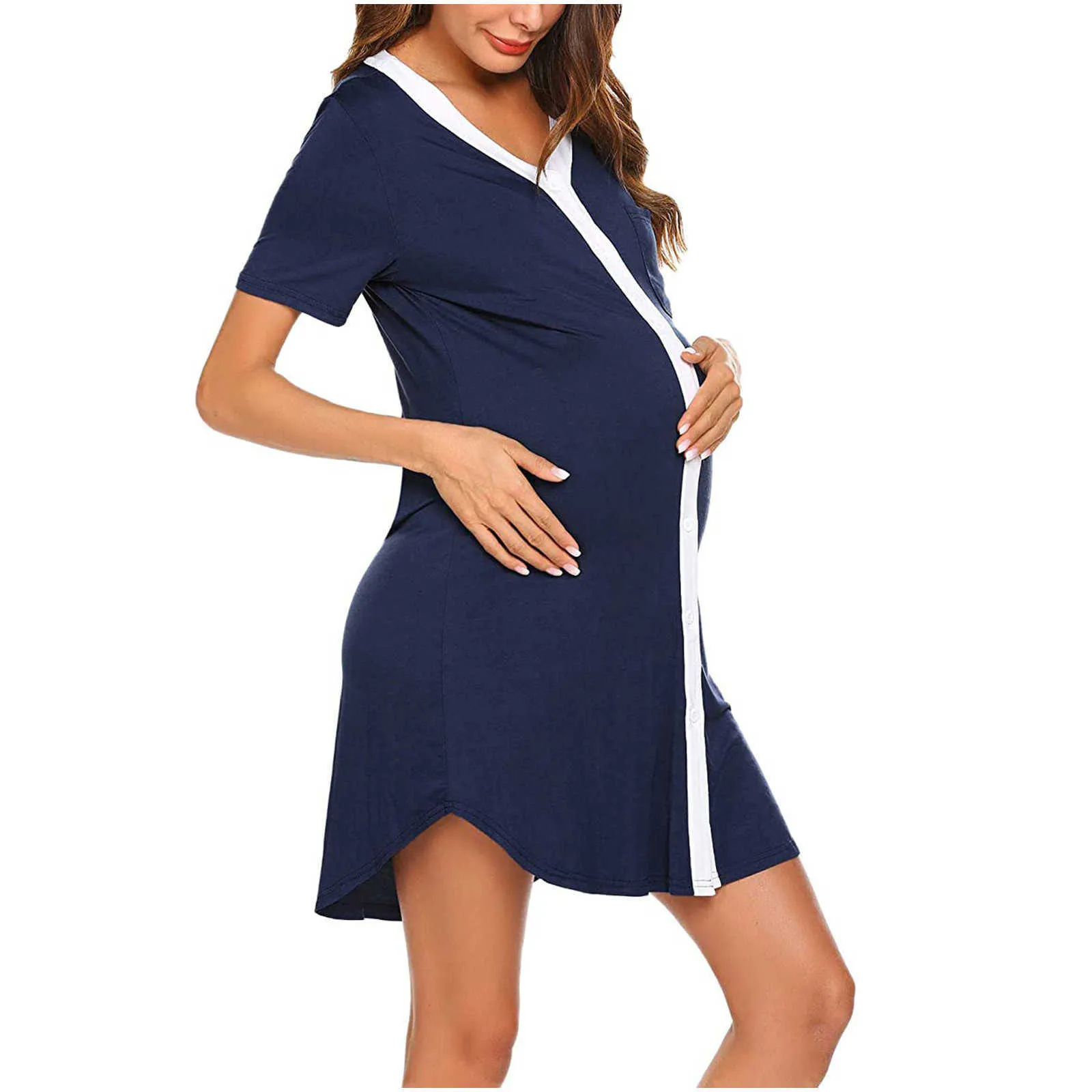 Ropa de maternidad causal Mujer Empalme Lactancia Materna Manga corta Embarazada Maternidad Vestido de enfermería Zwangerschaps Kleding Q0713