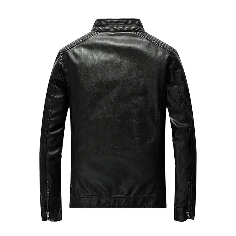 New Designer Spring Mens Leather Jackets Stand Collar Motorcycle Pu Casual Slim Fit Coat Outwear