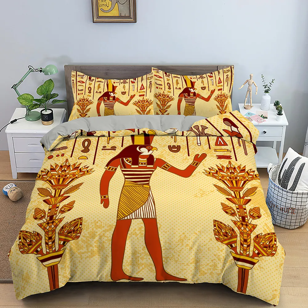 Egyptisk sängkläder Ange Ancient Egypt Civilization Duvet Cover Characters Home Textiles sängkläder 2 / 210316