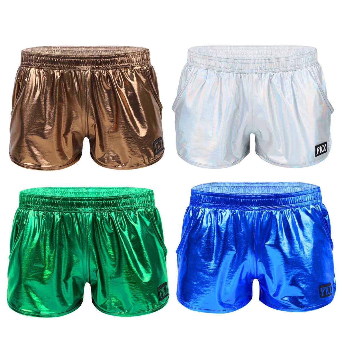 Iiniim Mens Shiny Metallic Night Club Party Shorts Elástico Cintura Boxer Bolsa Etapa Rendimiento Clubwear Traje Troncos 210714