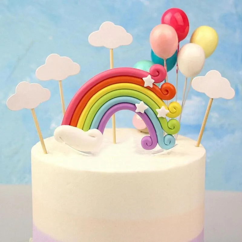 Andra festliga festförsörjningar Rainbow Cake Toppers Flags Decor Kids Girl Birthday Topper Baking Dessert Top Cupcake Wedding Decor2610