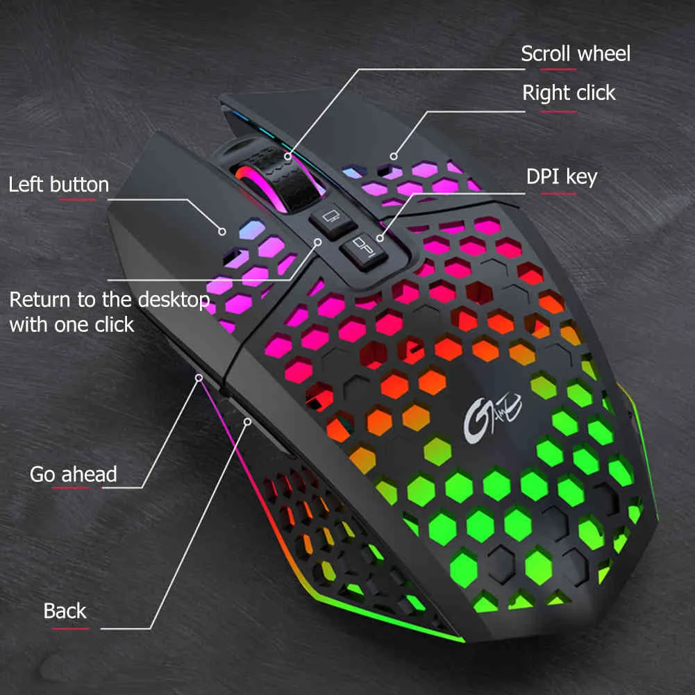 Gaming Wiederaufladbare 2,4 G Wireless 8 Tasten 1600 DPI Einstellbar Ergonomische RGB LED Hintergrundbeleuchtung Gamer Maus Laptop PC