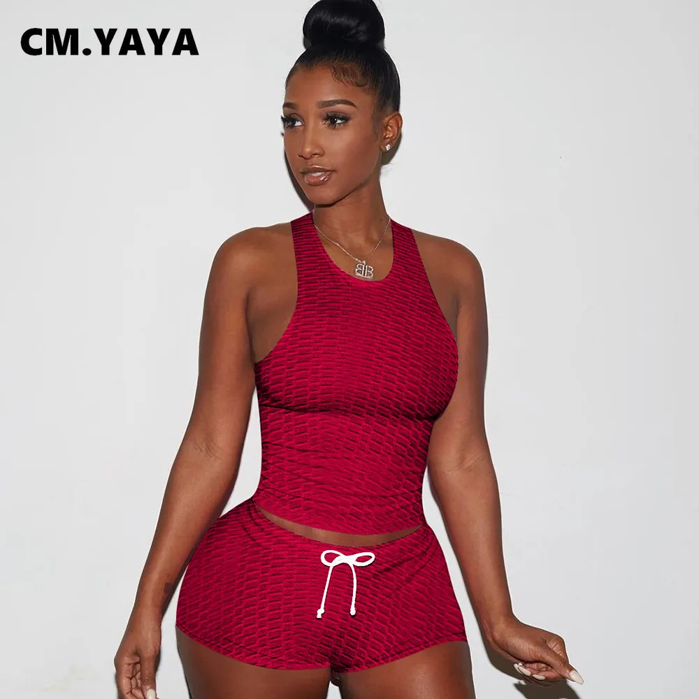 CMYAYA Active Solid Sweatsuit Damen-Set, Tank-Tops und kurzes passendes Set, Anzug, Sport-Trainingsanzug, zweiteiliges Set, Fitness-Outfit 210302