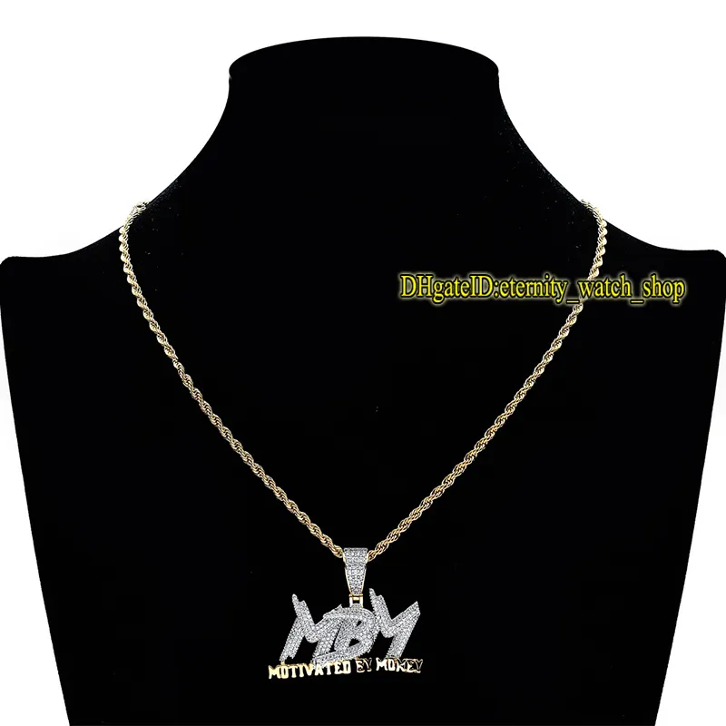 Neue CZ-Diamant-Intarsien-MBM-Anhänger-Halsketten MotivatedByMoney Zweifarbige, galvanisierte Kupfer-Intarsien-Diamant-Halskette für Herren, Hip-Hop-Schmuck
