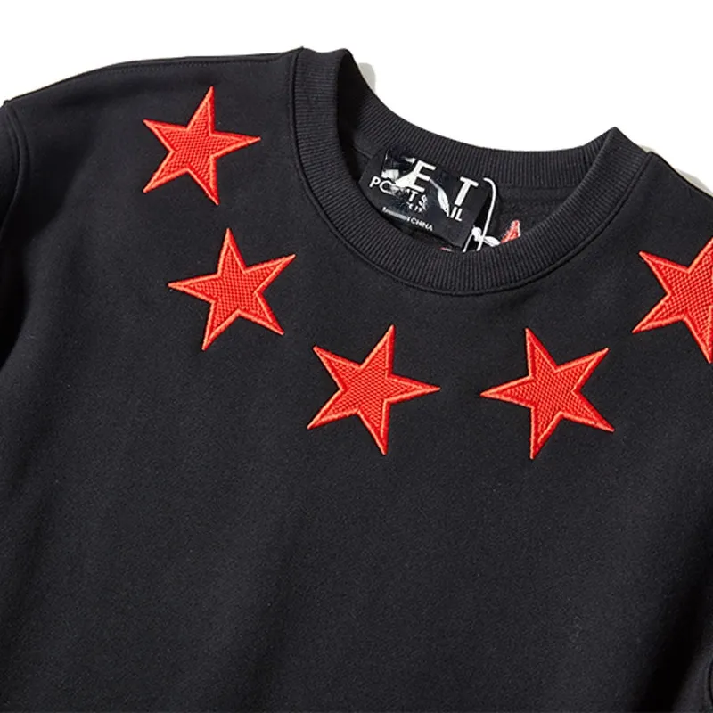 Tendance de la mode européenne et américaine Sweats à capuche en pur coton pour hommes et femmes pull à rayures rouges étoile col rond couple Sweatshirts