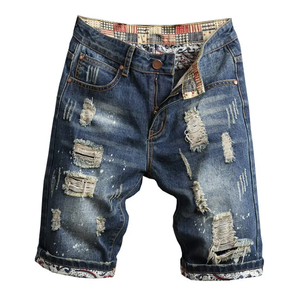 Retro zomer mannen Ripped Denim Shorts Jeans Vernietigd Gat Plus Size Fifth Pants Jeans C0222