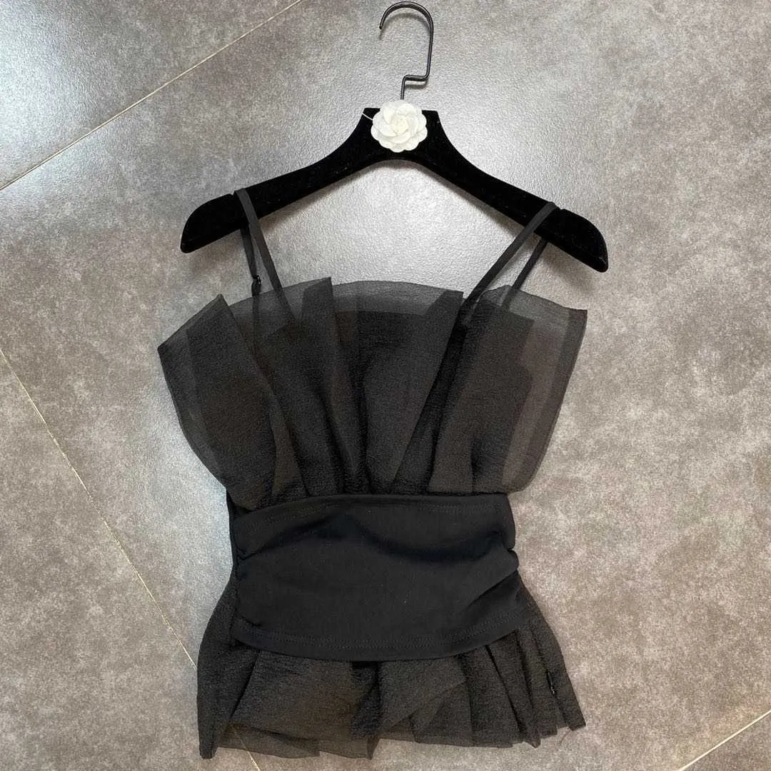 Fabpop الصيف أزياء أكمام شبكة المرقعة عالية الخصر سليم السباغيتي حزام بروتيل المرأة الشارع الشارع الشارع الشهير GB444 210709