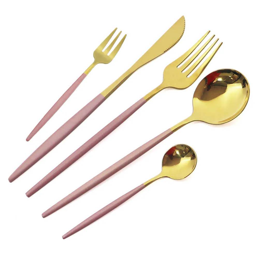 White Gold Dinnerware Silverware Knife Cake Fruit Fork Coffee Spoon Cutlery Flatware Stainless Steel Tableware 210804