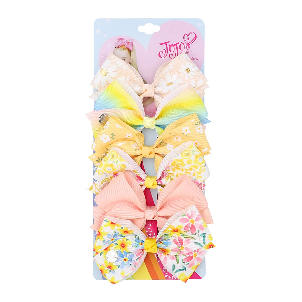 6 stks / set Jojo Bows Jojo Siwa Rainbow Printed Ribbon Bogen Voor Meisjes Haarklemmen Handgemaakte Haarspelden Barrettes Kids Haaraccessoires