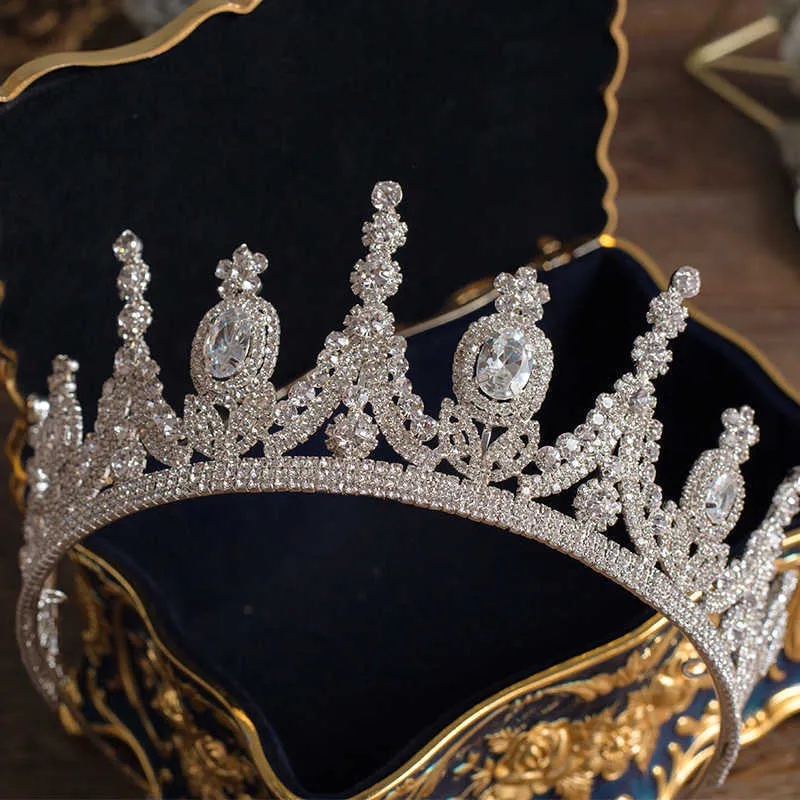 럭셔리 Tiaras 및 크라운 CZ 지르코니아 공주 미인트 약혼 머리띠 웨딩 헤어 액세서리 이브닝 드레스 신부 보석 210707