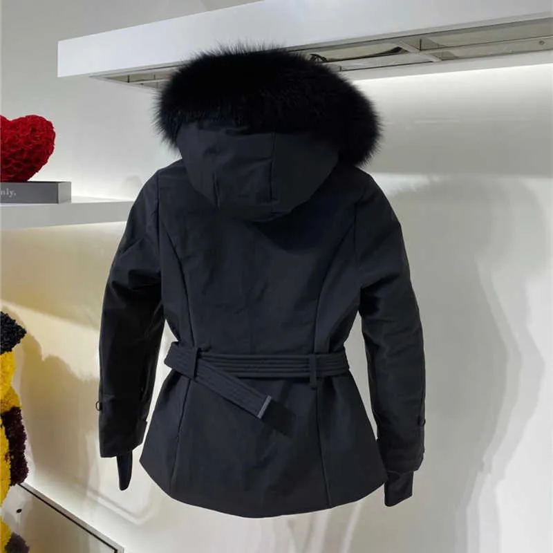 高品質の女性ダウンジャケット3色大きい毛皮襟黒スキーダウンコート女性冬のファッション服211022