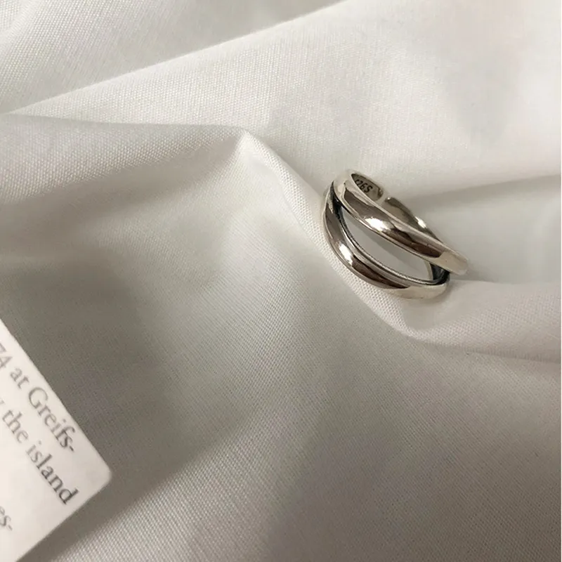 New 925 Sterling Silver Oval Shaped Thai Silver Rings Minimalist Double Layer Ring for Women Party Jewelry