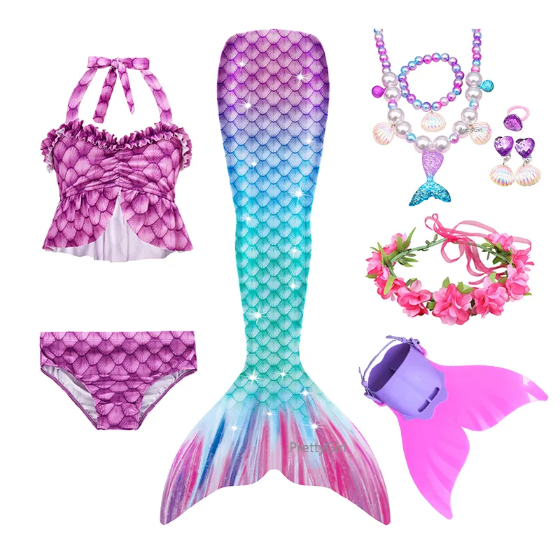 Flickor Simble Mermaid Tail Bikini Swimsuit Mermaid Costume Cosplay Children Swimming Dress with Monofin Fin Birthday Gift6755039