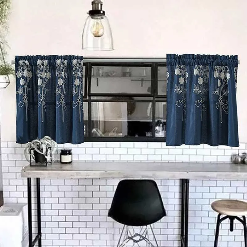 Tende trasparenti corte cucina soggiorno Mezza tenda armadio tende antipolvere caffè drappo floreale decorazione domestica moderna 210712