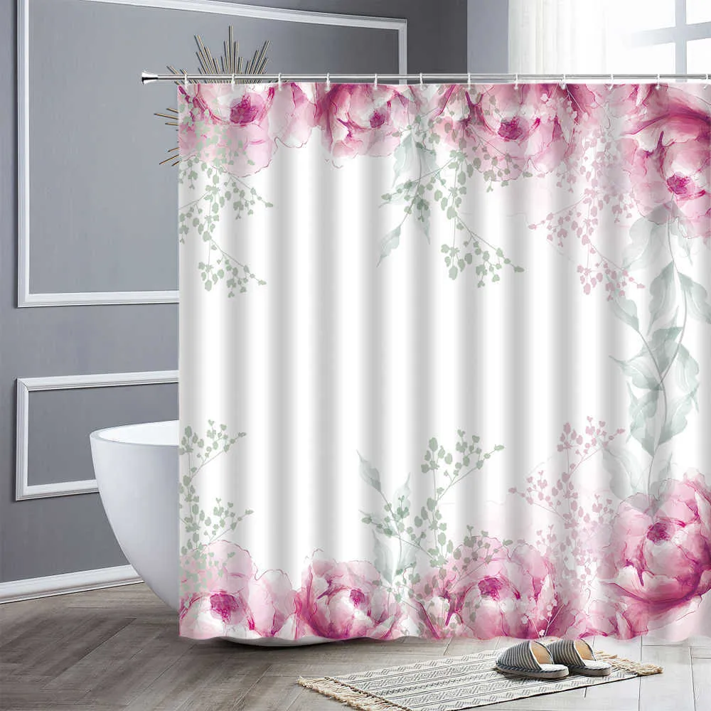 Cortinas de ducha florales para baño, rosa, gris, rosa, flores, juego de  cortinas de ducha, tela de fondo azul, impermeable, lavable, floral, cortina  de ducha Adepaton HMHZ1193-5