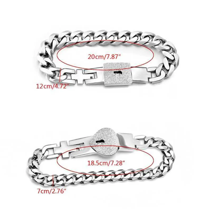 Tone Stainless Steel Lover Heart Love Lock Bracelet with Lock Key Bangles Kit Couple Gift Q0717