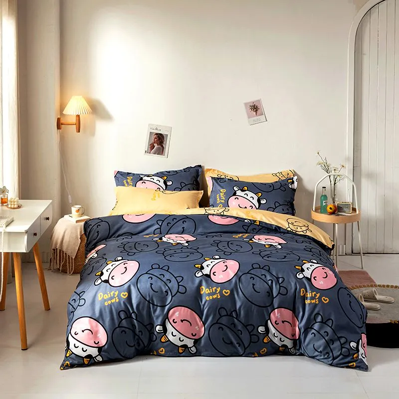 Conjunto de vaca de desenhos animados conjunto de cama bonito meninas capa duvet único duplo rainha rei 220x240 lençóis lençóis colcha de colcha de arco-íris
