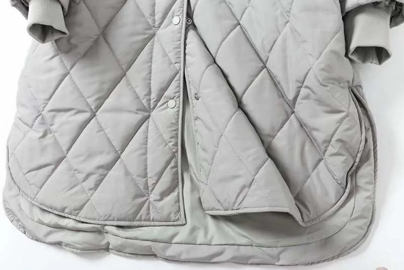 Toppies Long Straight Winter Matel avec motif de losange Mabille d'hiver Cabinet Femelle Parkas Streetwear 211008