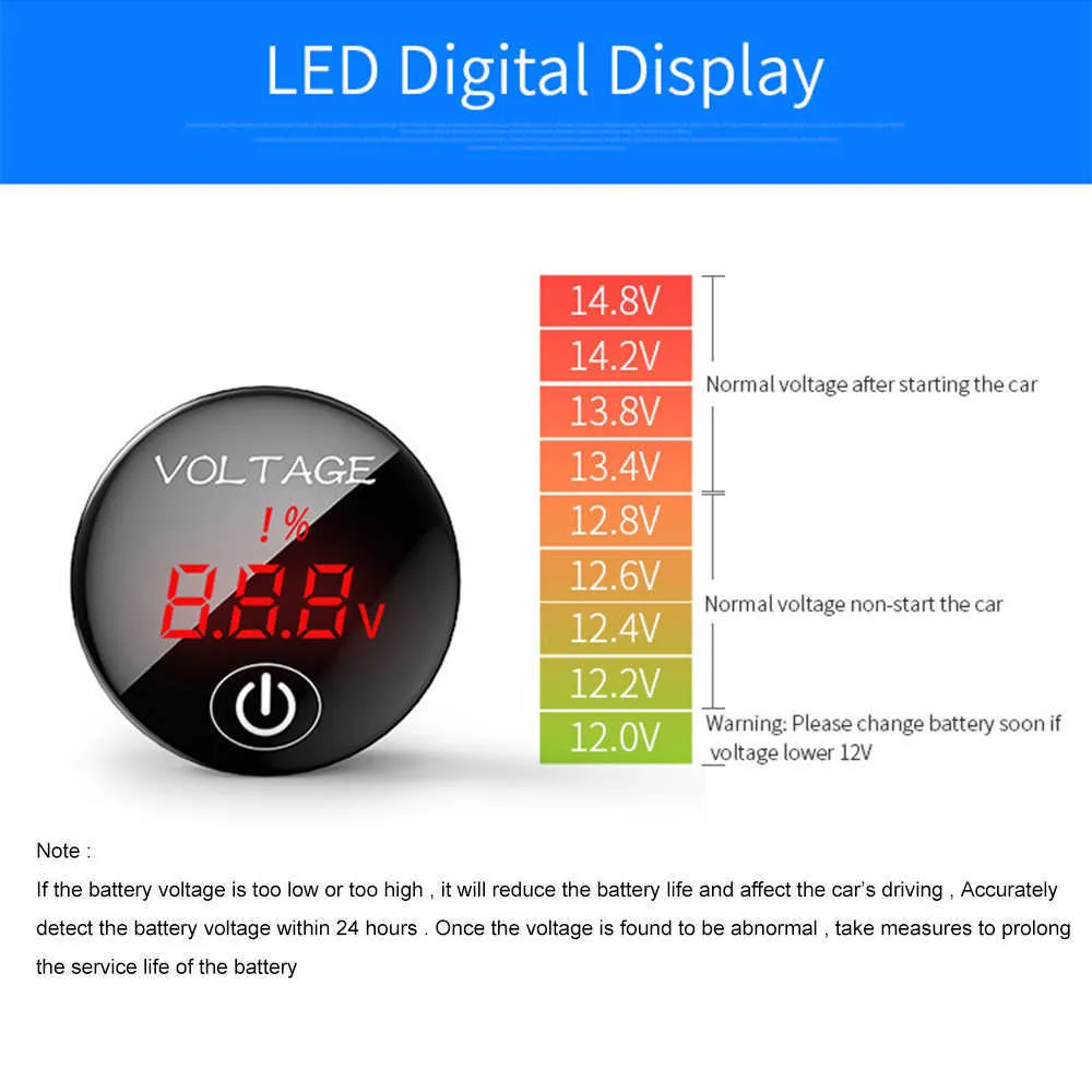 DC 5V-48V Panel Digital Voltmeter Miernik napięcia Tester Wyświetlacz LED do samochodu Auto Motocyklowe Łódź ATV Wózki do przechowywania Akcesoria Samochód