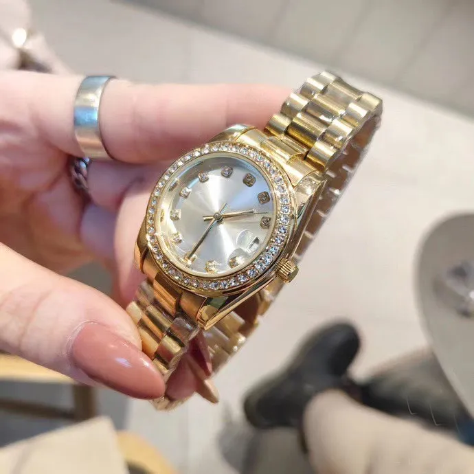 Роскошные женские часы Лучший бренд Дизайнерские женские часы с бриллиантами 33 мм платье Кварцевые наручные часы с ремешком из нержавеющей стали для женщин wome227h