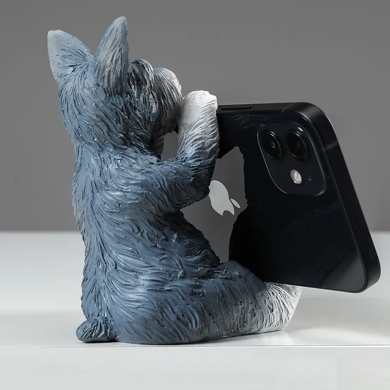 Mobile Phone Holder Schnauzer Animal Figurines Desk Accessories Table Decoration Figurines for Interior Ornaments for Home Decor 28110771