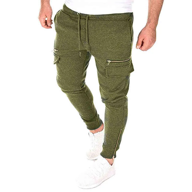 Joggers pour hommes pantalons de jogging pantalons de survêtement à la mode poches zippées décontracté Slim Fit pantalons longs sport 211119