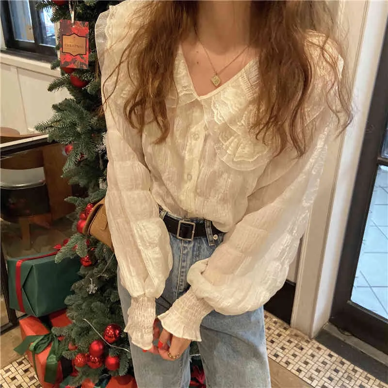 Camicie vintage Maglia femminile Peter Pan Collar Office Lady Sinces Fashion All Match Streetwear Bluses 210525