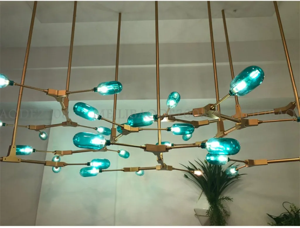 Lampes à suspension en verre luciole post-modernes personnalisées, bâtiment duplex créatif, salon, hall d'entrée, lampe à suspension el Restaurant Négo3049
