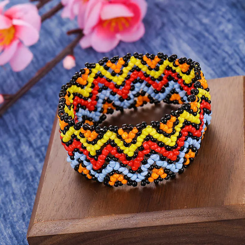 Hongye large bande ethnique mode femme bracelet élastique chaîne poignet accessoire bonbons femme bracelette bracelet bracelet cadeau q0719