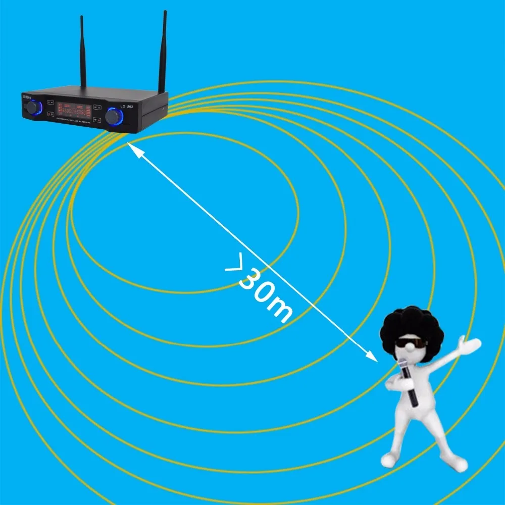 Lomeho LO-U02 2 fréquences UHF portables Capsule dynamique 2 canaux système de karaoké Microphone sans fil