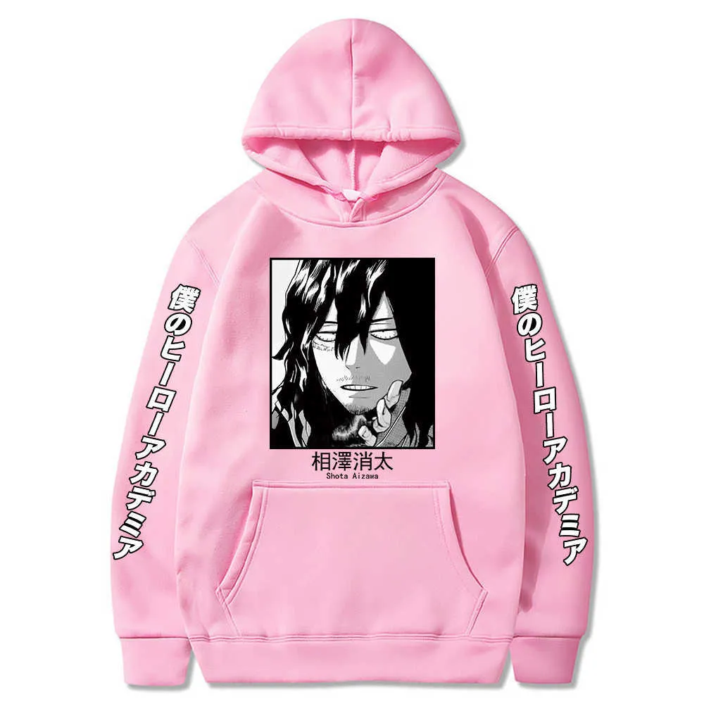 Cute Mens Hoodies My Hero Academia Men Women Pullovers Hoodies Sweatshirts Aizawa Shota 90s Anime Hoody Streetwear Tops H0910