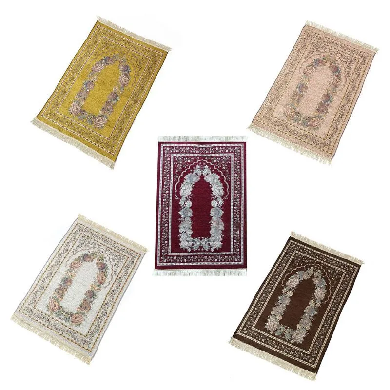 70x110 cm Turco Islâmico Islâmico Oração Tapetes Mat Vintage Colorido Floral Ramadã Eid Presentes Decoração Tapete com Borlas Trim 210301