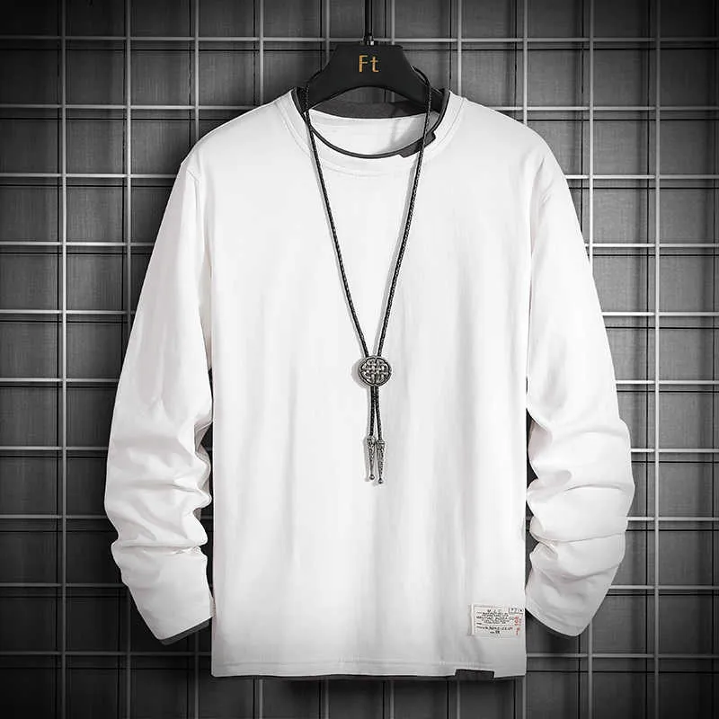 Camiseta Single Road para hombre, camiseta de manga larga de algodón de 100% extragrande de otoño, ropa informal japonesa, camiseta negra Vintage 210629