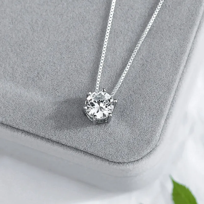 YHAMNI High Quality Solitaire White Zircon Chokers Necklaces 925 Silver Chain Simple Pendant Necklace Women Gift Jewelry D06260x