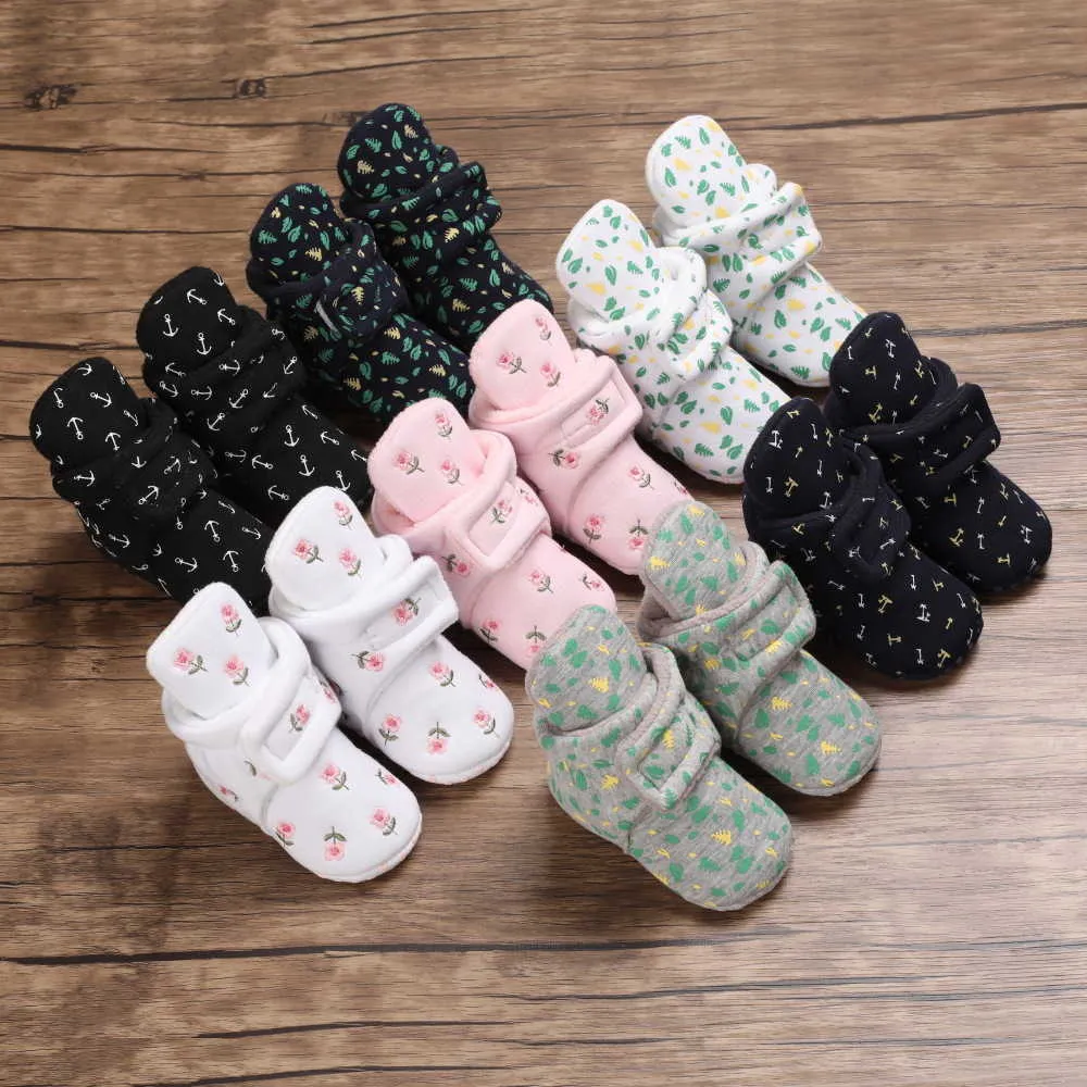 Coton imprimé nouveau-né bébé chaussettes chaussures garçon fille enfant en bas âge premiers marcheurs chaussons coton doux anti-dérapant chaud bébé berceau chaussures G1023