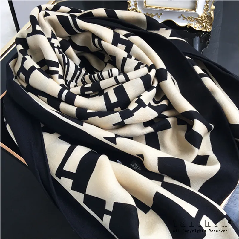 Warm Pure Cashmere Silk Wrap Women's Scarves Benchmade Raw Edge Scarf H Print Shawl Stole Blanket Poncho Pashmina294t