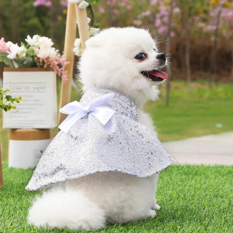 Abiti da principessa matrimoni estivi animali domestici Abiti rosa bianco Bellissimi abiti glitterati con paillettes cani di piccola taglia