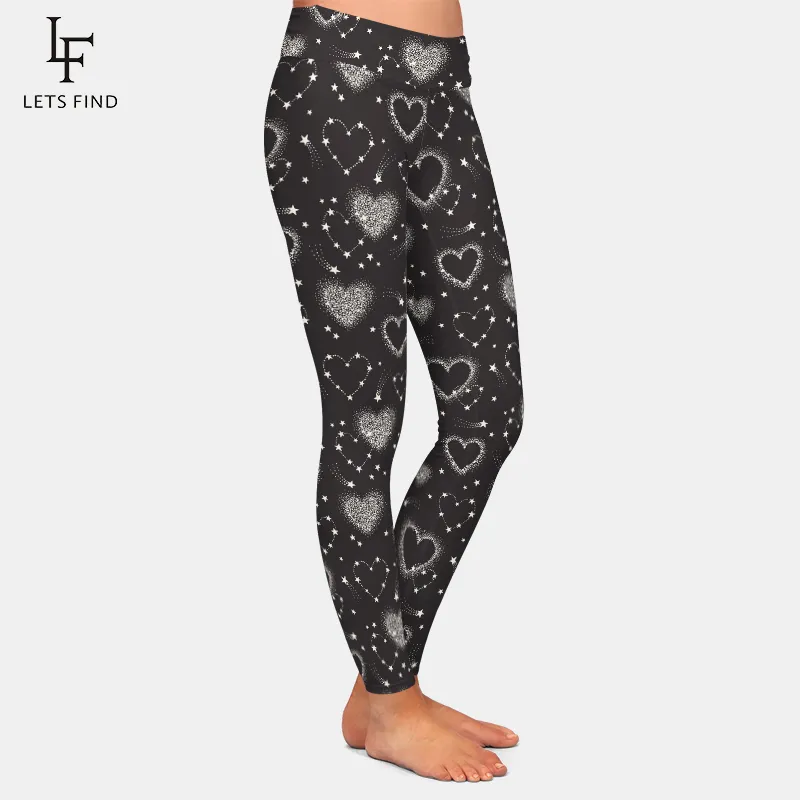 Letsfind Hot Sales Leggings Formas de coração Constelações Imprima a cintura alta cintura Legging de alta elasticidade PLUS SIZER MULHES 201014