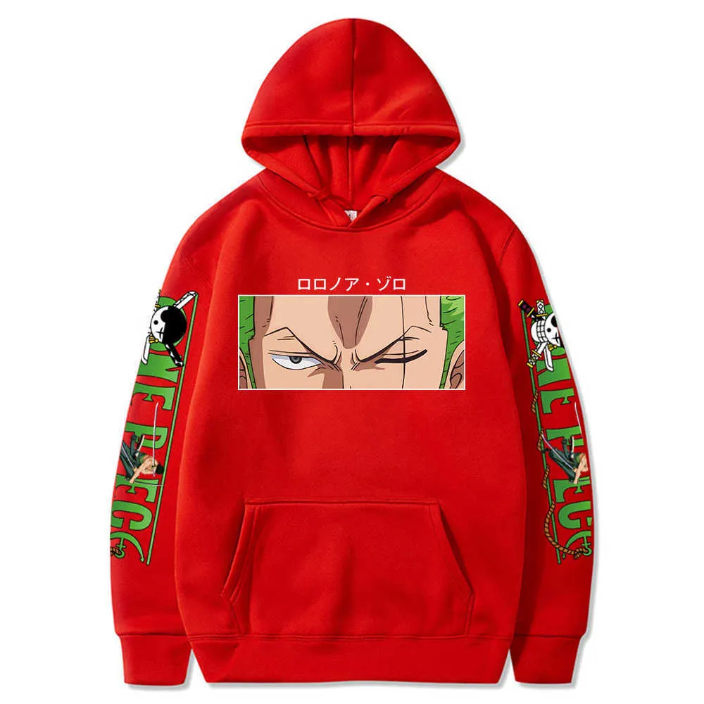 Sıcak Roronoa Zoro Baskı Hoodies Erkekler Kadınlar Tek Parça Anime Tişörtü Hoodie Cepler Streetwear Giyim Harajuku H0823