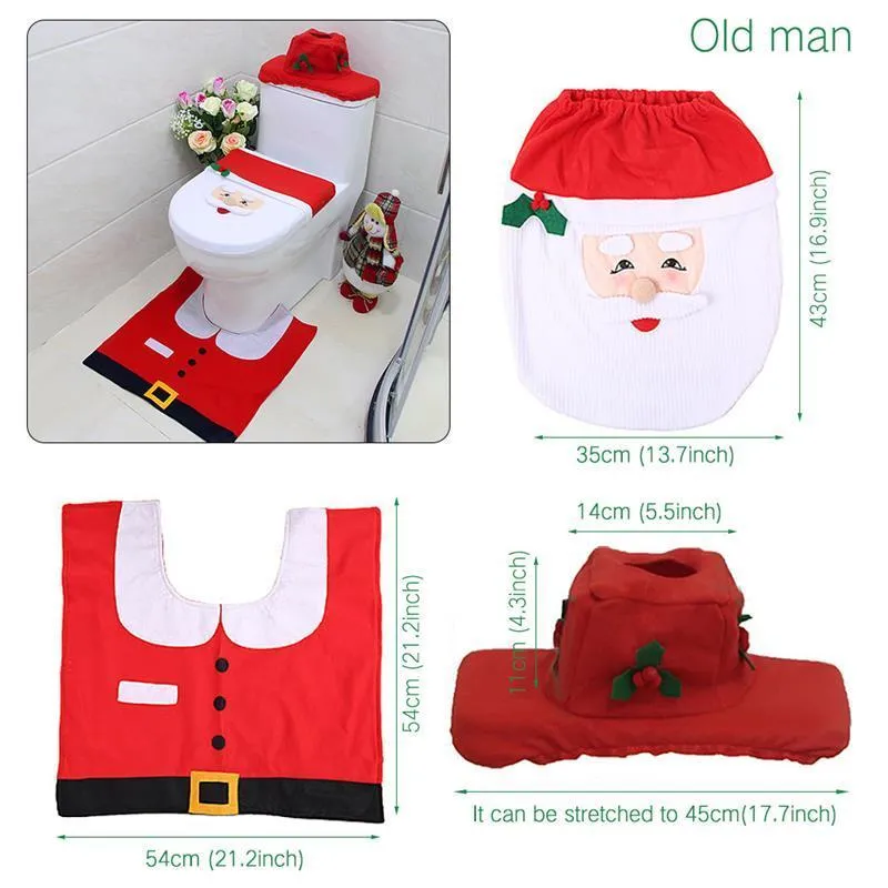 Hot Santa Claus Rug Seat Badrumset God juldekoration Santa Toalett Decoration Set Happy New Year Decoration for Home T200909