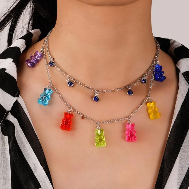 Mini colliers gommeux couleur bonbon pour femmes, cadeau de noël, pendentifs à paillettes de couleur argent